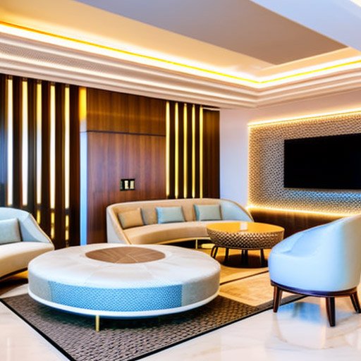 The lobby seating is designed with a mix of textures and materials, such as leather and velvet, for a luxurious and comfortable feel.