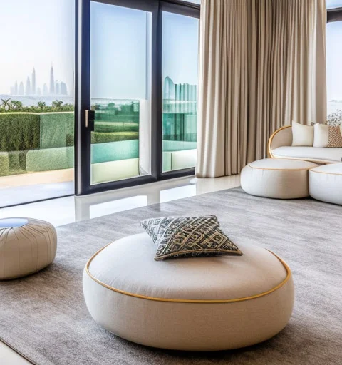 Living room with poufs