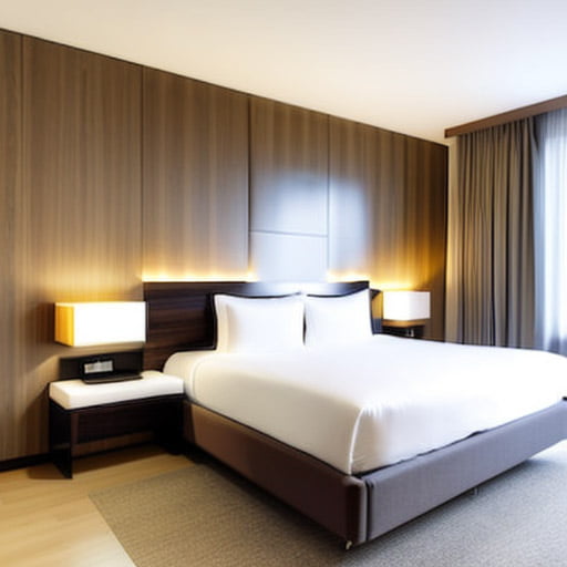 Our hotel bedroom interior features high-quality furnishings and luxurious linens to provide guests with the ultimate comfort and relaxation.