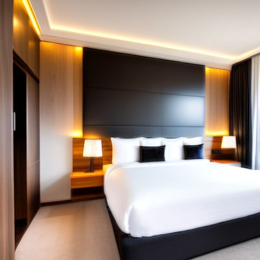 Guest room interior is designed with functionality in mind, featuring ample storage space and intuitive layouts to maximize guest comfort.