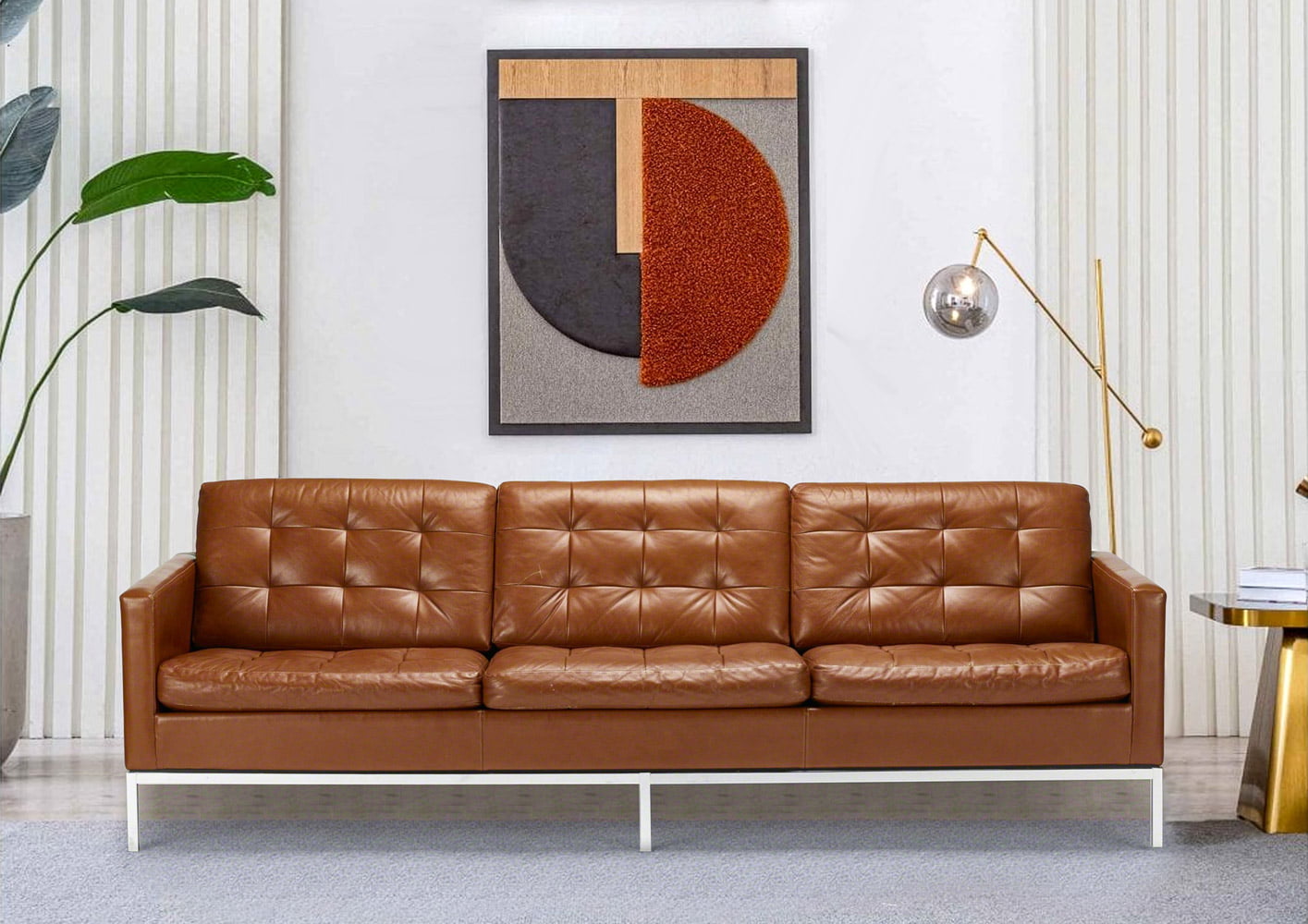luxurious and stylish 3 seater brown reddish leather sofa