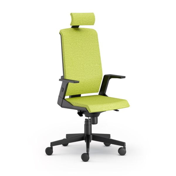 Aesthetically pleasing and functional office chair on smooth-rolling wheels.