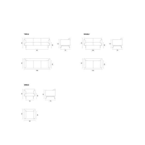 3 sofas dimensions