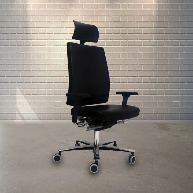 Modern and versatile office chair on wheels, suitable for various work environments.