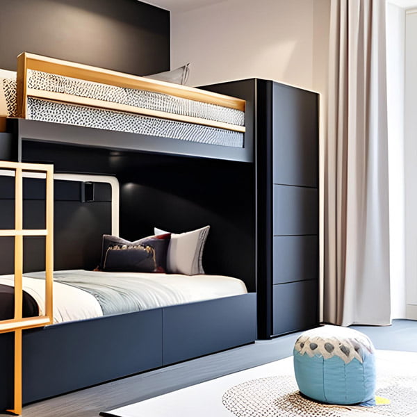 Stylish double decker with lighting and abuilt-in cabinet