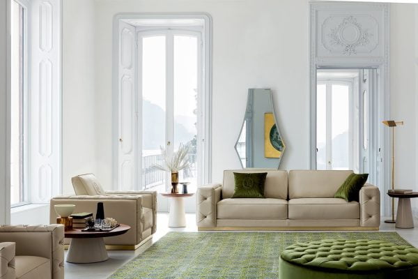 The modern sofa boasts a minimalist aesthetic with its simple yet stylish silhouette and monochromatic color scheme