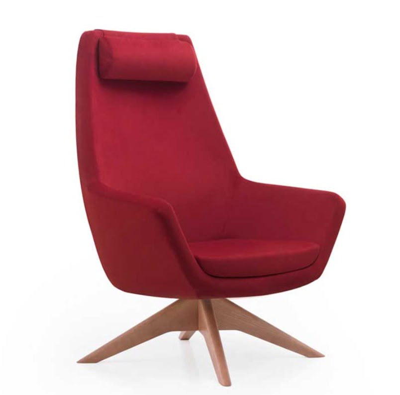 Wooden leg lounge armchair with tall back and elegant design