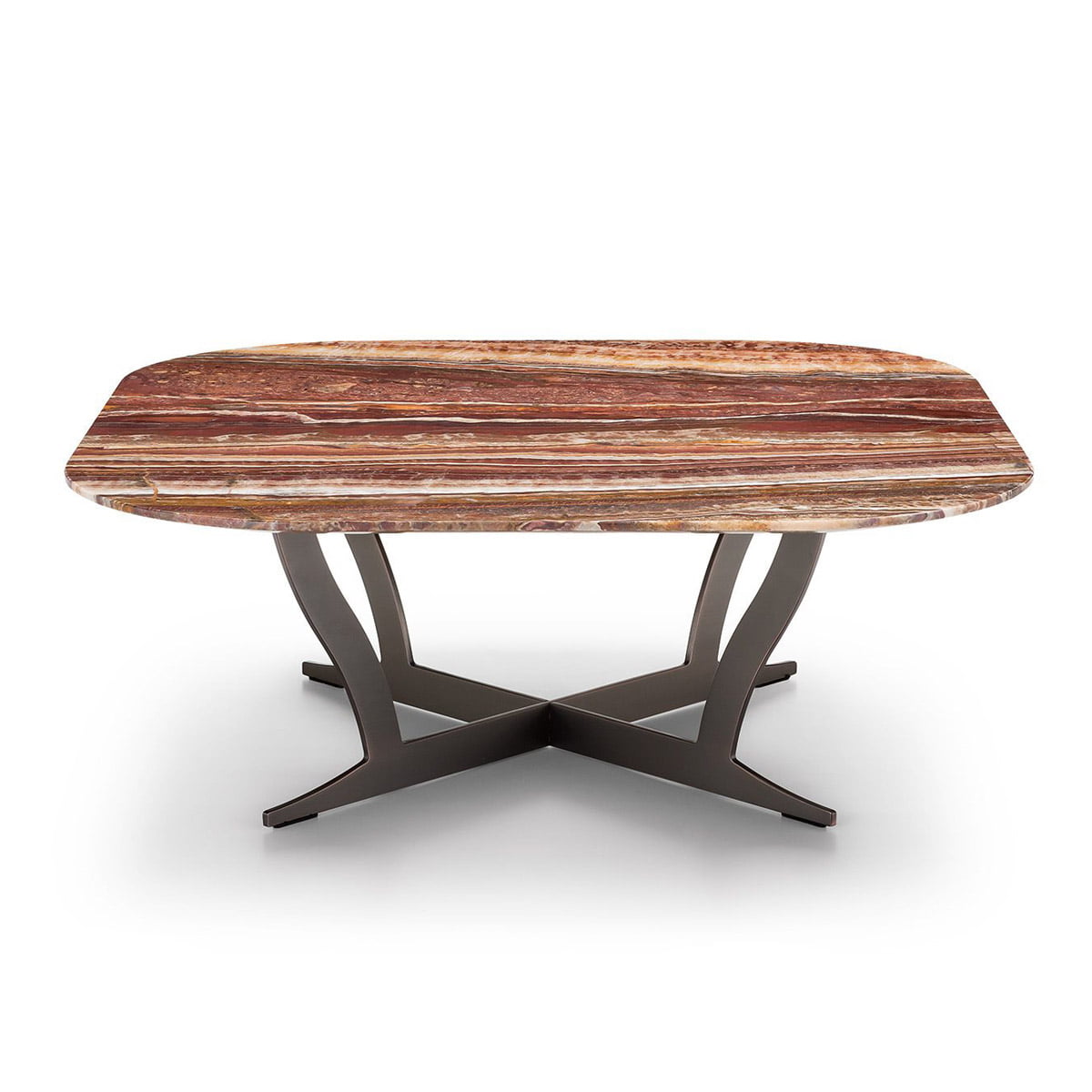 a coffee table with a brown marble table with viens