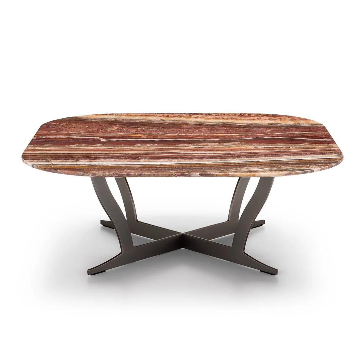a coffee table with a brown marble table with viens