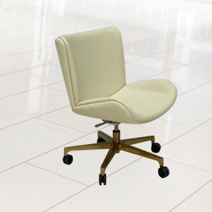 chair, characterized by a rotatable wooden leg base and a curved seat