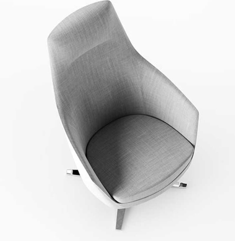 Lounge armchair with tall back and plush cushioning and footrest
