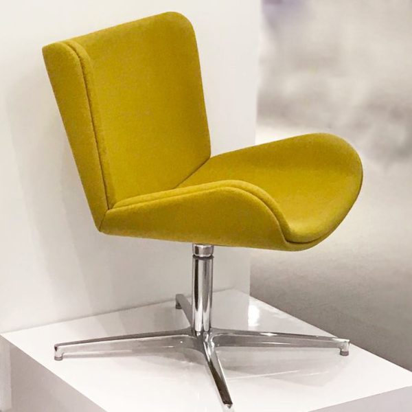 office comfort with our chair, featuring a rotatable wooden leg base and a curved seat