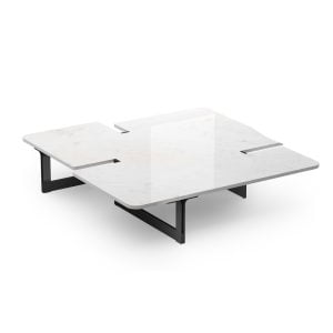 stunning standout piece with a unique geometric composition and cuts in the marble top, carefully crafted for both beauty and durability