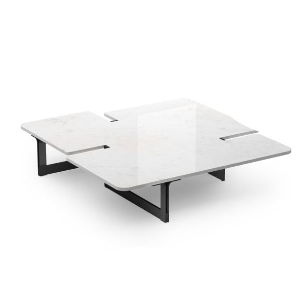 stunning standout piece with a unique geometric composition and cuts in the marble top, carefully crafted for both beauty and durability