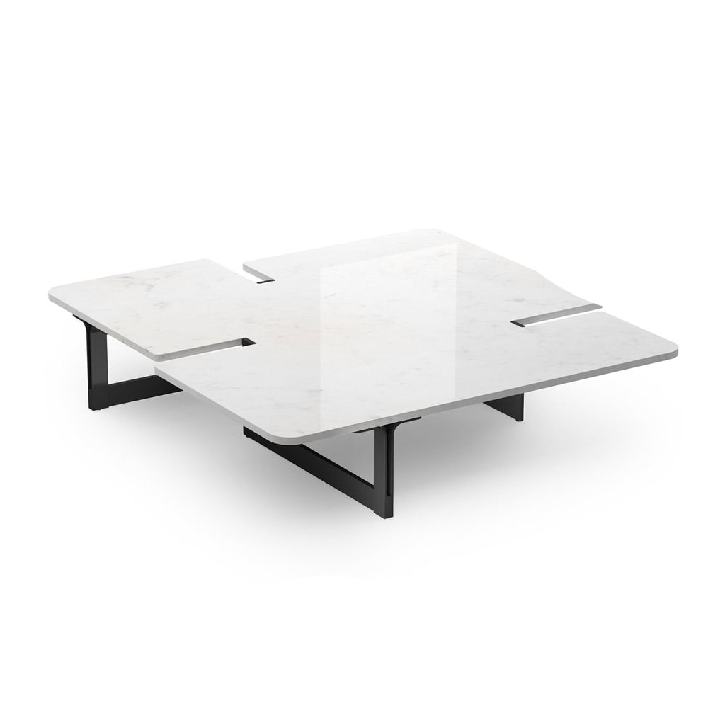 stunning standout piece with a unique geometric composition and cuts in the marble top, carefully crafted for both beauty and durability