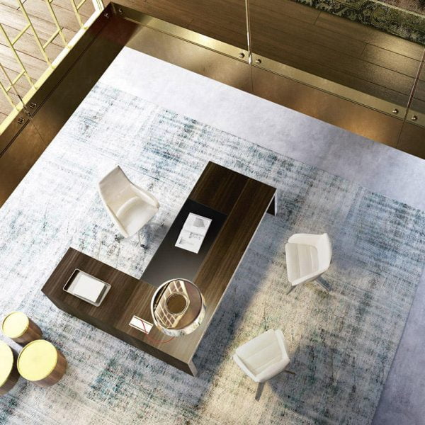 Enhance your executive office with our prestigious L-shaped desk, showcasing a luxurious wood design and thoughtful ergonomic features