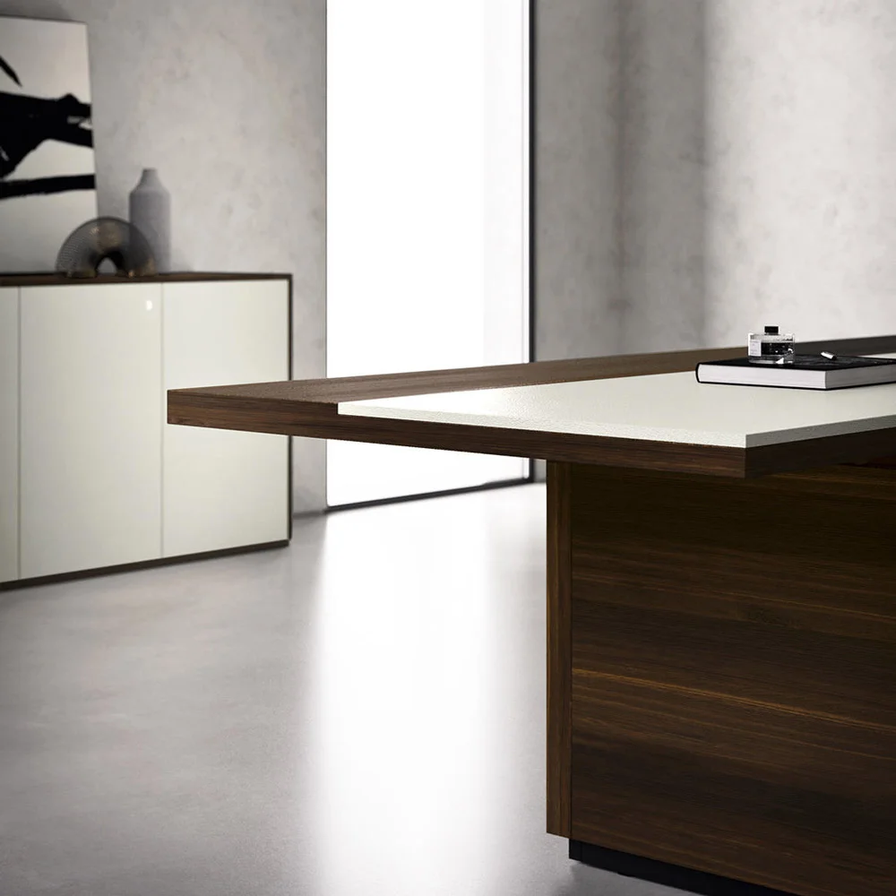 Experience the warmth and richness of natural wood with our exquisite executive office desk, crafted to perfection