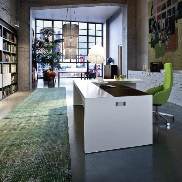 Immerse yourself in a workspace of opulence and efficiency with our generously sized L-shaped executive office desk, expertly crafted from luxurious wood