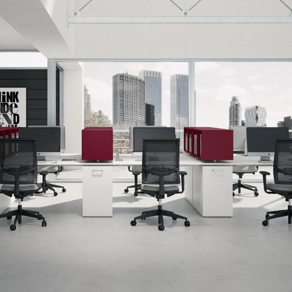 Long straight workstation desk for 6 people