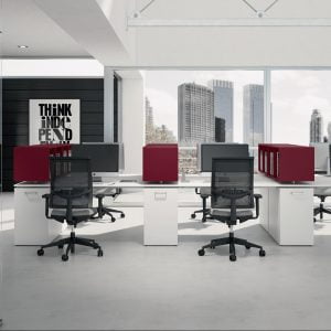 Long straight workstation desk for 6 people