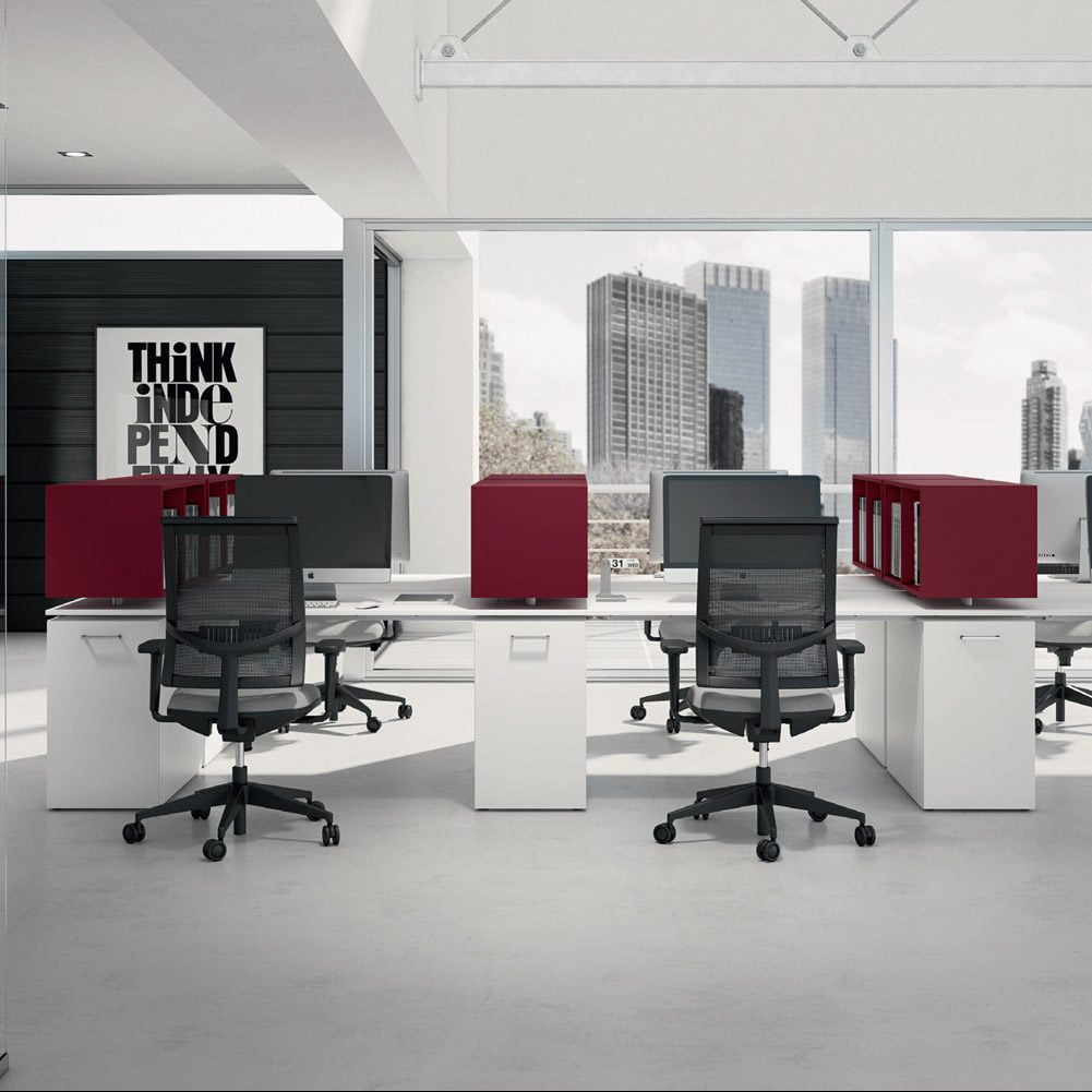 Long straight workstation desk for 6 people