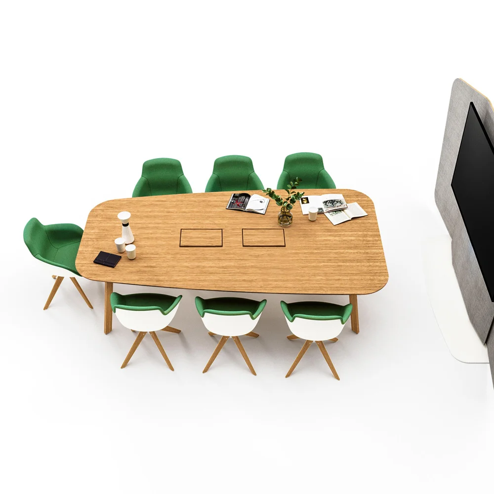 A meeting room table with chairs