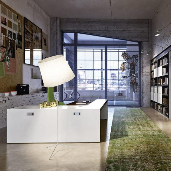 Transform your office into a haven of sophistication with our impressive L-shaped executive desk, featuring a sleek wood construction and smart organization