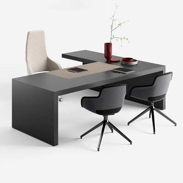 Unleash your productivity potential with our impressive L-shaped executive office desk, featuring a grand wood design that exudes professionalism and class