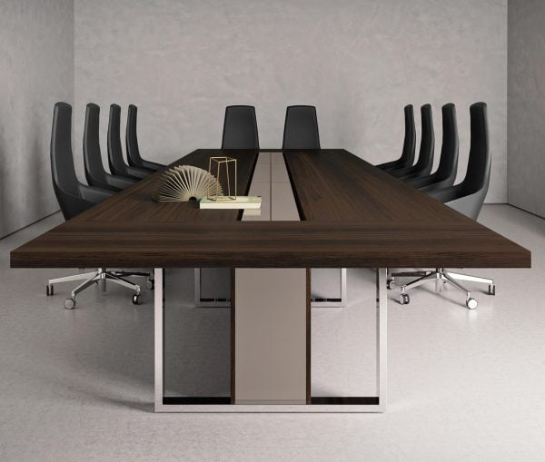 our customizable meeting tables, where eco-leather, leather, melamine, and lacquered finishes come together to inspire decisive discussions