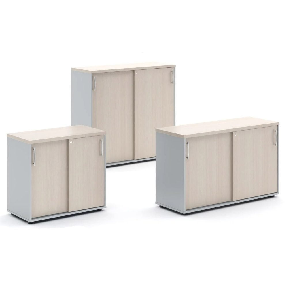 3 cabinets with different heights