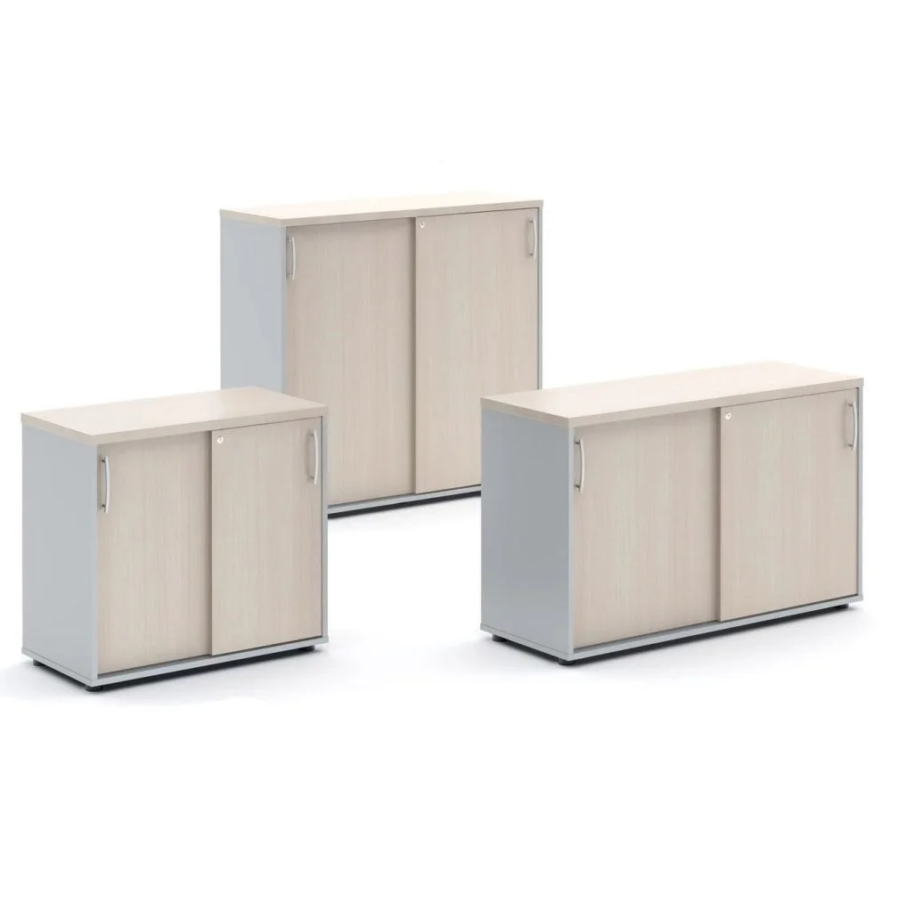 3 cabinets with different heights