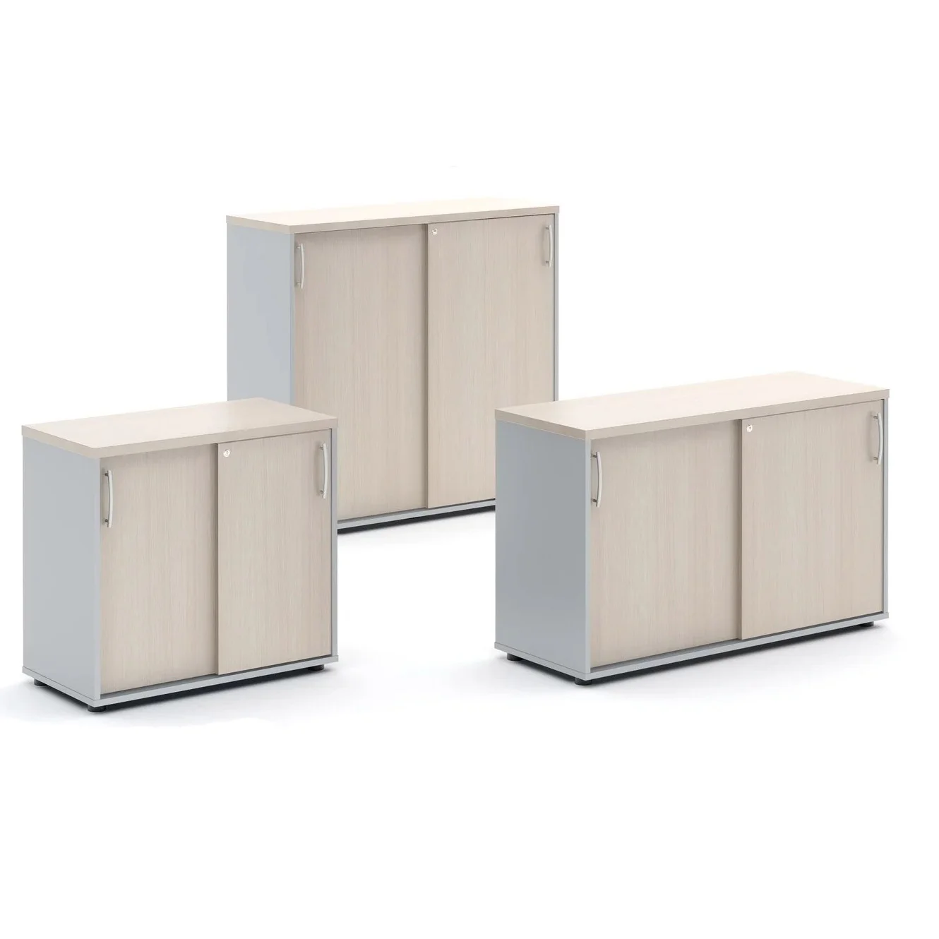 3 cabinets with different heights