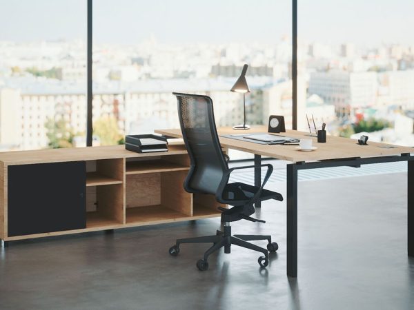 An executive wooden office desk, showcasing timeless elegance and natural beauty.