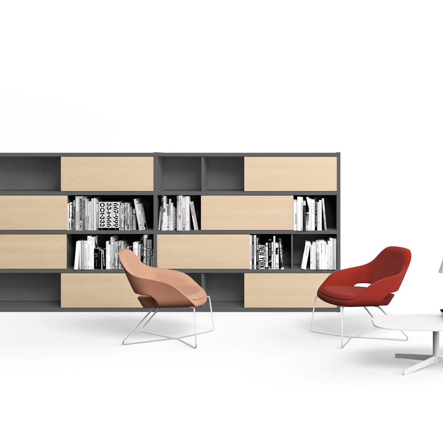 Designer wooden cabinets with open and closed shelves