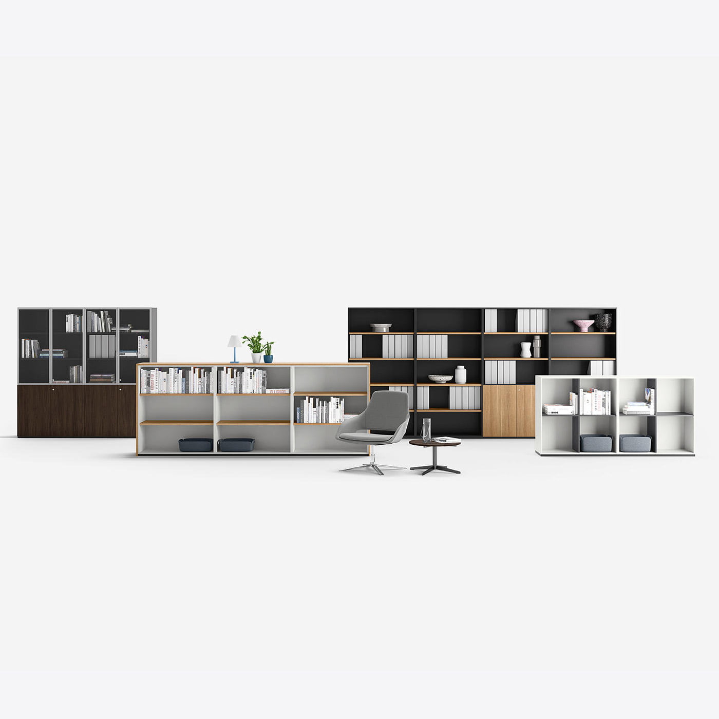 Shelving cabinets with different designs