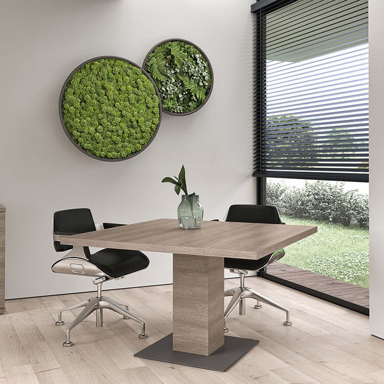Square shaped meeting table with wooden finish