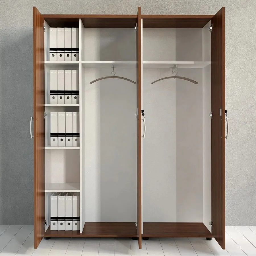 Wooden wardrobe cabinet with opened shutters to see what is inside