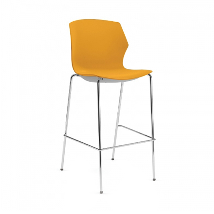 Bright bar stool on the chrome legs