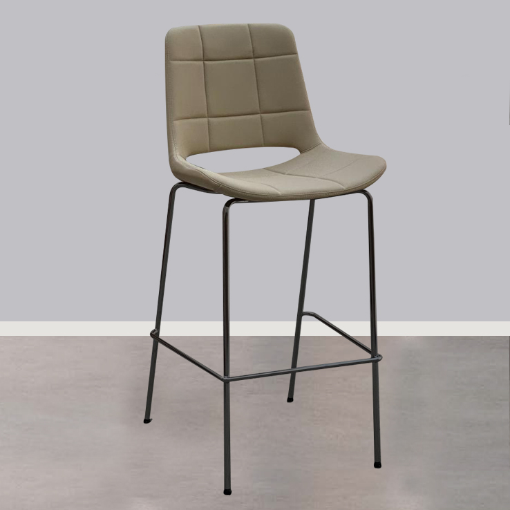 upholstered bat stool on black legs