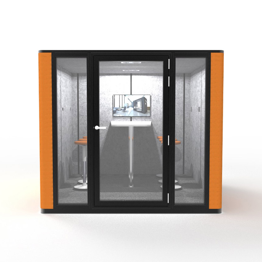 private booth offers a quiet oasis in the bustling office