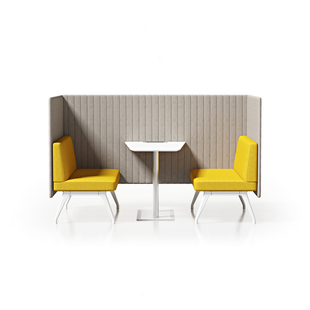 meeting booth with 2 chairs and a desk
