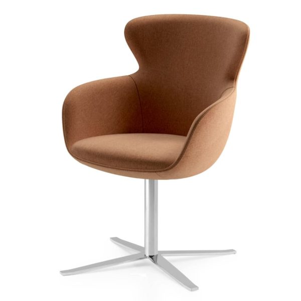 Metal base contrasts with rich upholstery