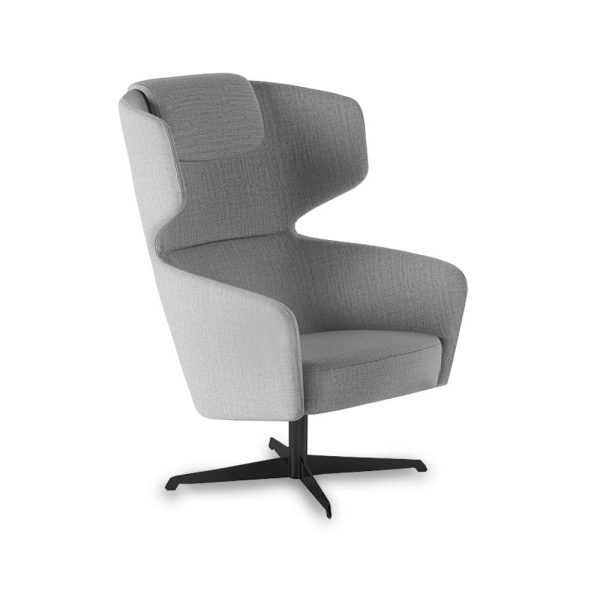 The sophisticated grey chair offers a cozy retreat