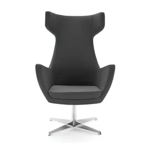 A comfortable office lounge armchair with a tall back with a sound protection shape