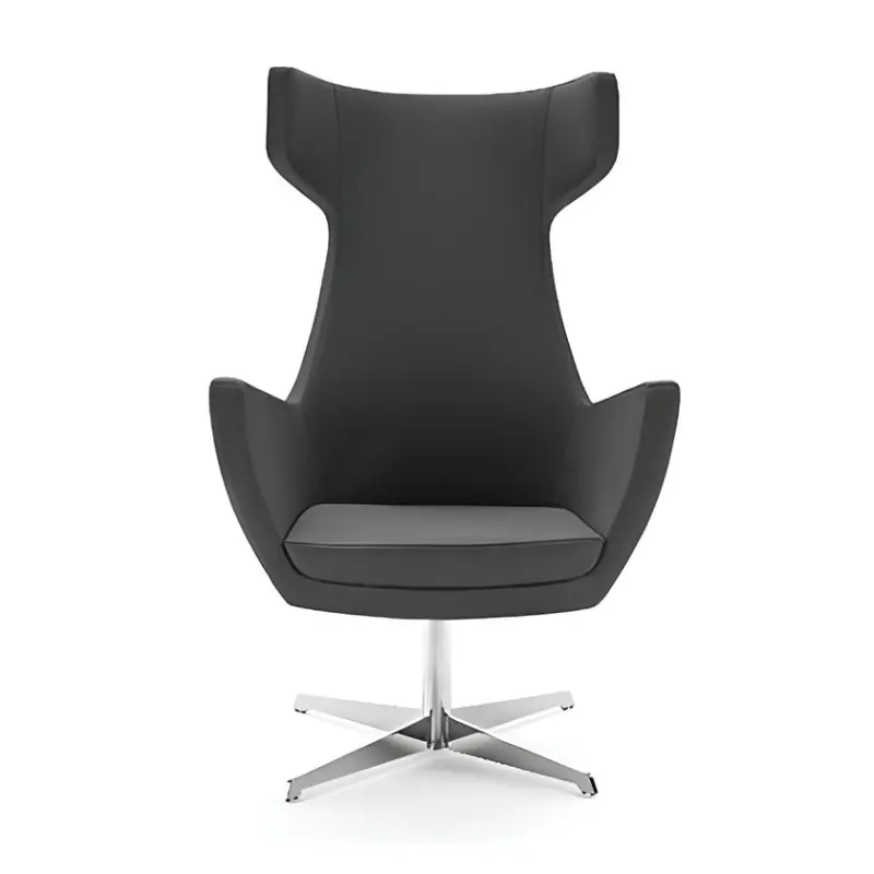 A comfortable office lounge armchair with a tall back with a sound protection shape