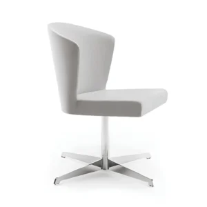 Modern chair on a swivel leg with white upholstery