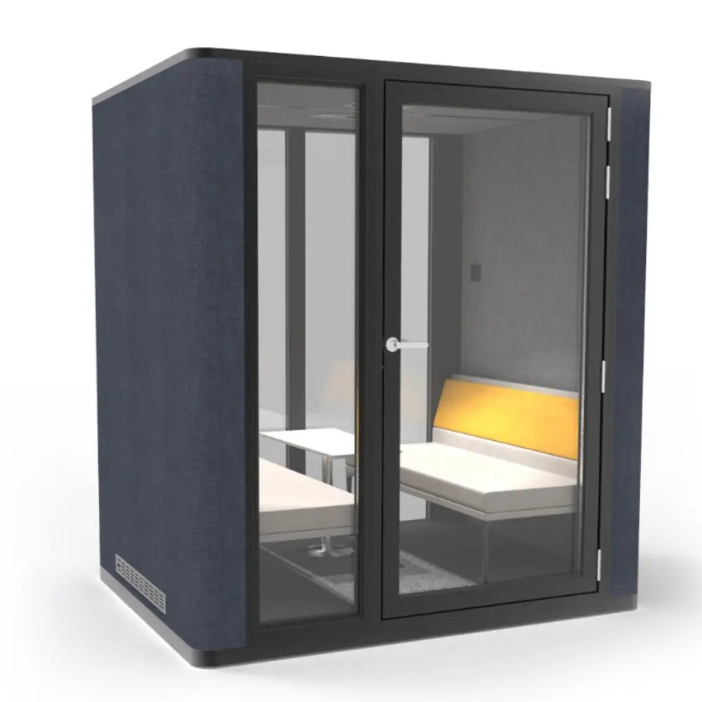 A booth for meetings and phone calls with noise isolation for open office layouts