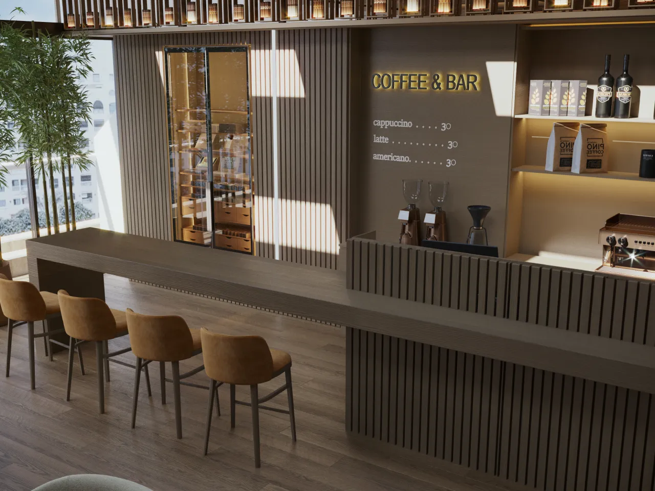 Bar counter design for a coffee shop interior design